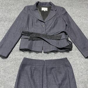 Classiques Entier Skirt Suit Womens 16 Navy Frayed Hem 2 Button Blazer Pencil